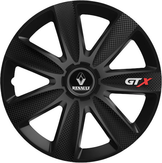 Car Wheel Hubcaps Versaco Gtx Carbon Black 14" 3d Metal Logo Renault 4 Pieces