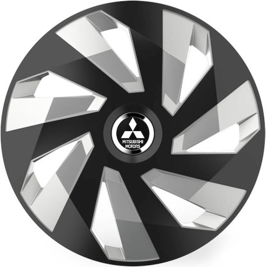 Car Wheel Hubcaps Versaco Stratos 13" Vector Black Chrome Rings 3D Metal Logo Mitsubishi 4 Pieces