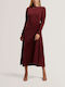 Midi Dress Long Sleeve Knitted Wrap Burgundy