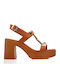 Damen Sandalen Tabac Braun Made In Greece Mit Metallischen Pyramiden