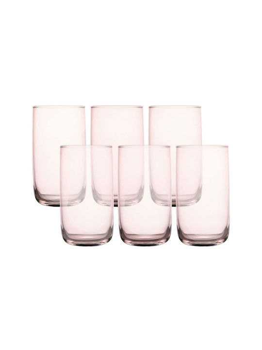 Hermia Set Brillen Wasser aus Glas in Rosa Farbe 365ml 6Stücke