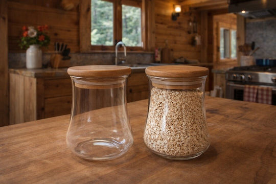 Galifas Allgemeine Verwendung Lebensmittelglas mit Deckel Hölzernes Transparent 1000ml