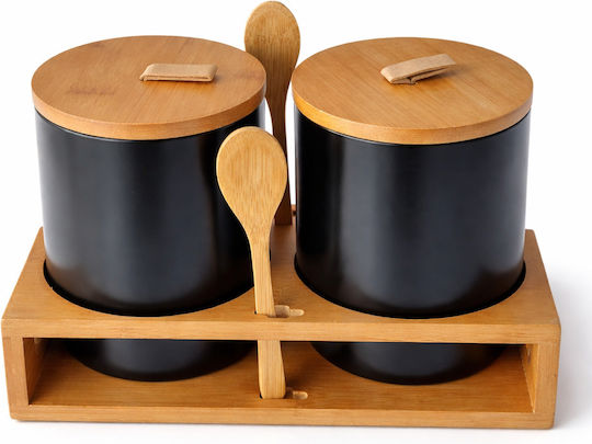 Set 2 Bucăți Vaze pentru Cafea / Zahăr cu Capac și Suport din Porțelan Maro 10.5x14.5cm 2 Bucăți