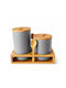 Set 2 Pieces Coffee / Sugar Jars with Lid & Stand Made of Brown Porcelain