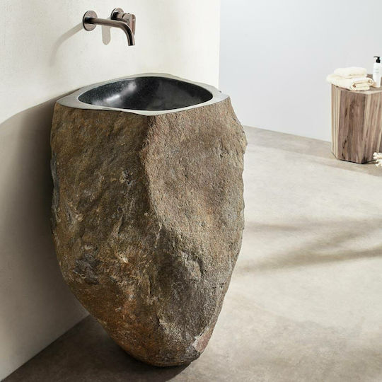 Fossil Vero Riverstone Подов Каменен Умивалник 40x75см Черен