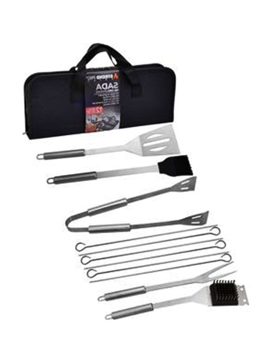 Set 12 Stainless Steel Barbecue Utensils In A Storage Case Zipper