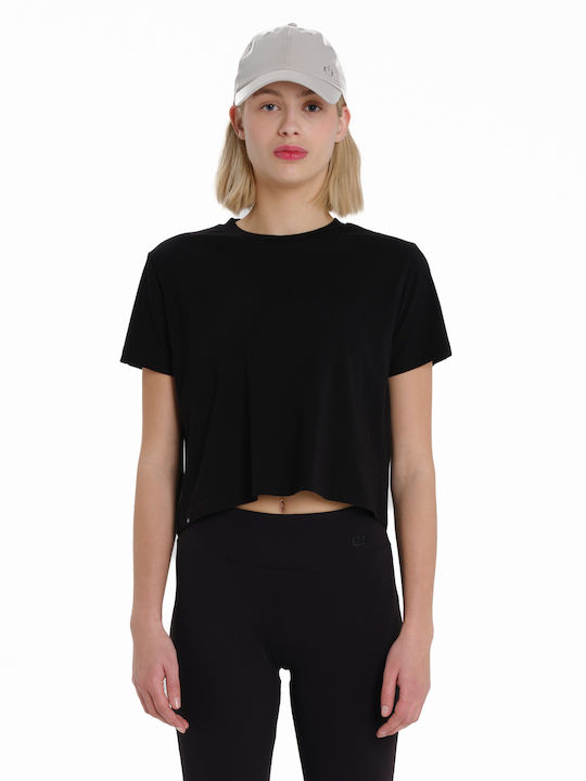 Γυναικείο Αθλητικό Crop T-shirt Μαύρο