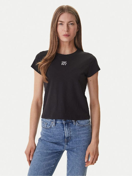 DKNY Дамска Памучна Къс Ръкав Черна Блуза