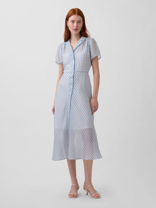 Κοντομάνικο Γυναικείο Πουκάμισο Blue Gingham Καρό