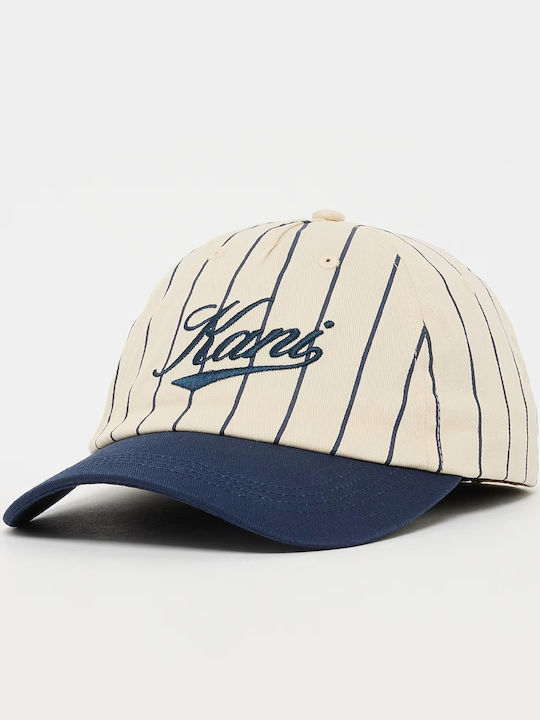 Karl Kani Cursive Varsity Pinstripe Baseball Cap Unisex Off White Dunkelblau Ka261-003-1 Karl Kani Cursive Varsity Pinstripe Baseball Cap Unisex Off White Dunkelblau Ka261-003-1