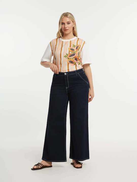 High Waist Women's Jean Pants in Wide Leg Style 0007.2591 Denim