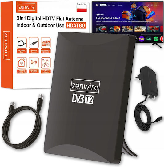 Zenwire Innenbereich / Draußen TV-Antenne (Benötigt Strom) Schwarze