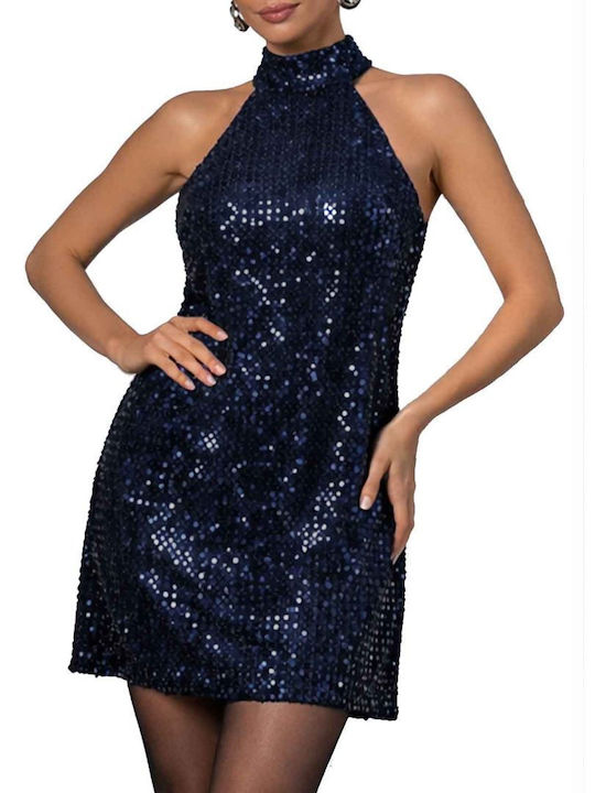 Different Sequin Evening Dress Navy Blue