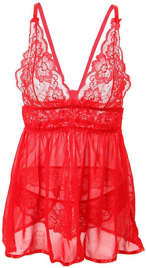 Love Me Mesh Chemise Lace String Red