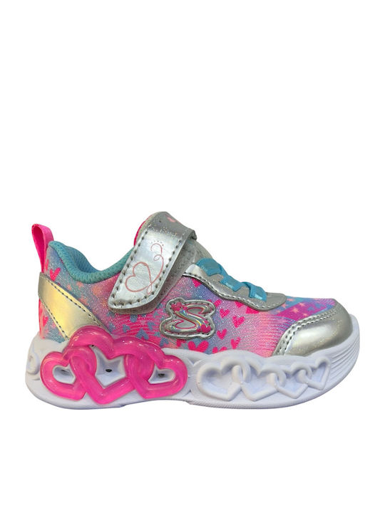 Kids Sneakers with Hoop & Loop Closure and Lights Silver