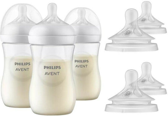 Philips Set Biberoane din Plastic Natural Anti-colici cu Tetină din Silicon pentru 3+ luni Alb 260ml 3 bucăți