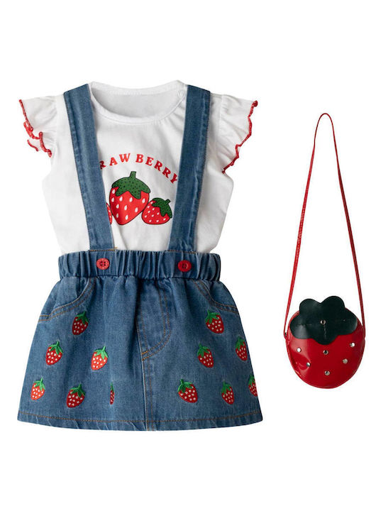 Salopetă Denim Set Cu Top Albă