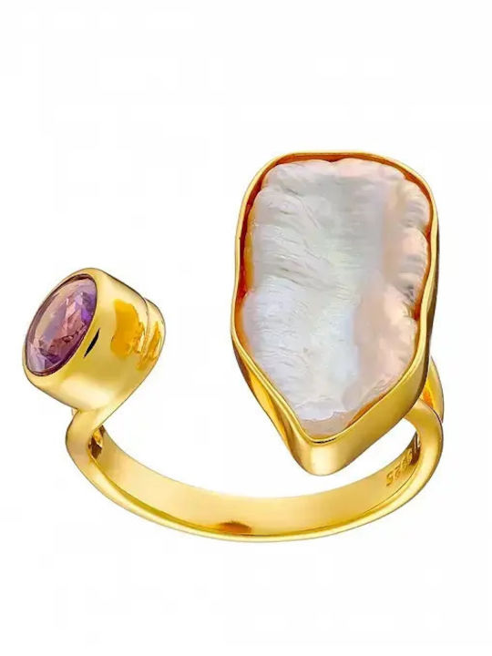 Oxzen Damentrikot mit Amethyst & Perlen aus Silber Vergoldet
