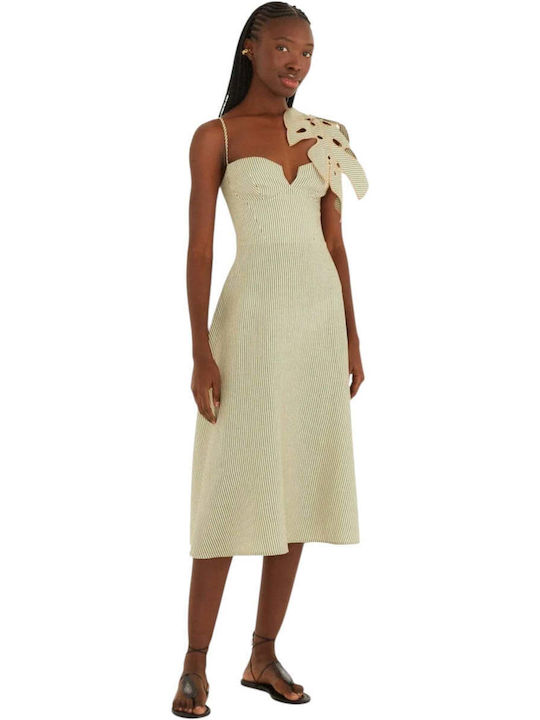 Farm Rio Summer Midi Dress Striped Monstera Leaf 344014-L0013 | Skroutz.mt