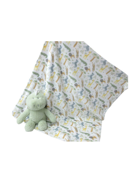 Viopros Nursery Swaddling Blanket Fleece Green with Animal 3 Pieces