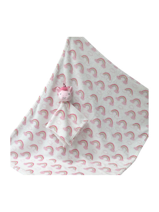 Viopros Nursery Swaddling Blanket Fleece Pink with Animal 3 Pieces