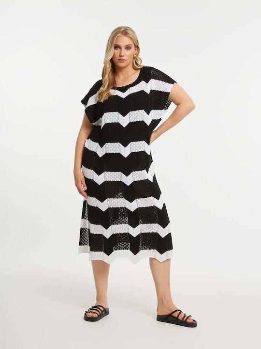 Rochie De Vară Pentru Femei Midi Tricotată Neagră