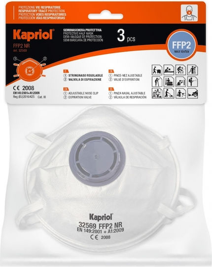 Kapriol Μάσκα Προστασίας FFP2 με Βαλβίδα Λευκή 32568 10τμχ
