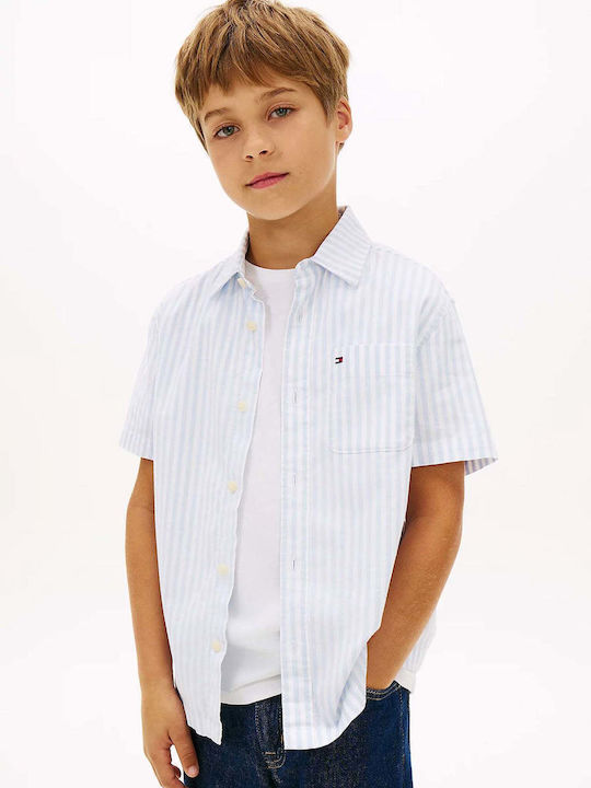 Kids Striped Short-sleeved Shirt Light Blue
