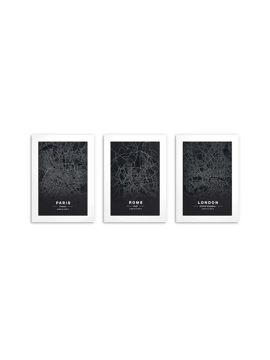 Wall Posters Living Room Paris Rome London European Cities 3x 50x70cm