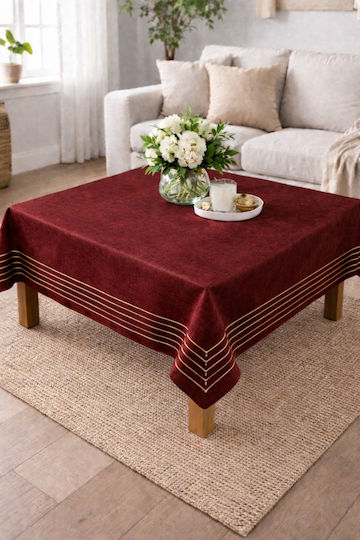 Trapezomântilo În Carouri Cu Broderie Bordo-Auriu 85x85cm