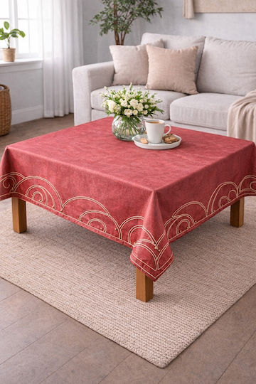 Kariert Tischdecke mit Stickerei Keramidi-Gold 85x85cm