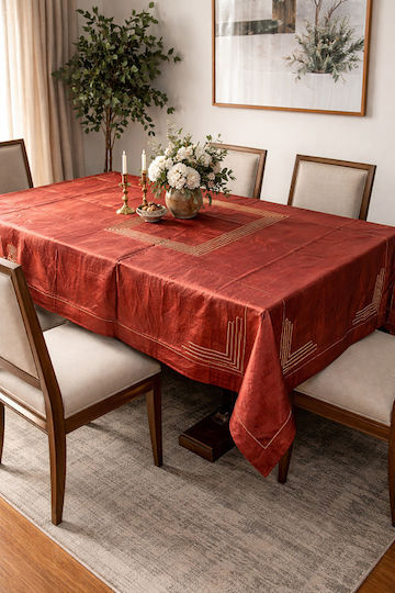 Față De Masă Cu Broderie Burgundy-Auriu 160x220 Cm