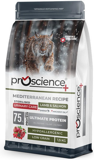 Proscience Hrană Uscată pentru Pisici Adulte Sterilizate cu Sistem Urinar Sensibil cu Miel / Somon / Rodie / Pește 1.5kg