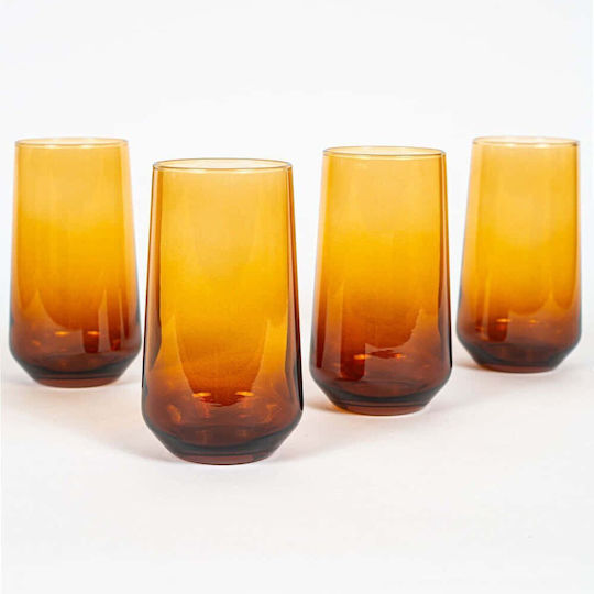 Ποτήρια Νερού New Iconic Σετ 4τμχ 127rkl1158 7,8x7,8x14,8cm 470ml Amber Hermia Γυαλί