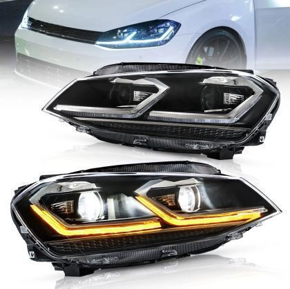 Φανάρια Εμπρός Led Vw Golf 7 2014-2018 Silver Line Design Μαύρα Χωρίς Λάμπες D2s/h7 Σετ 2τμχ
