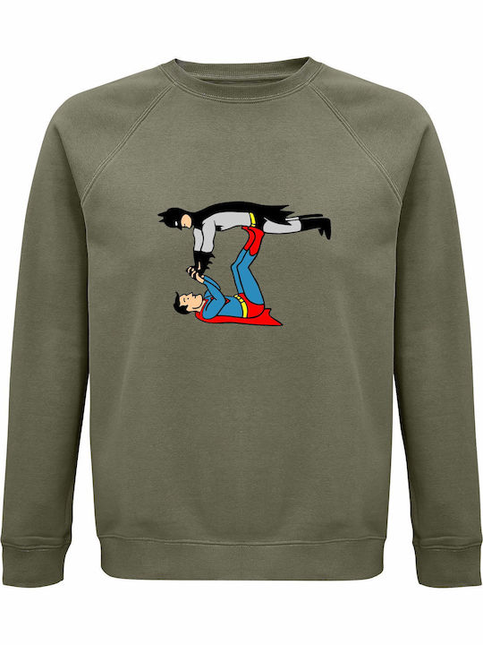 Sweatshirt Organic Unisex " Batman & Superman Superfriends " Khaki