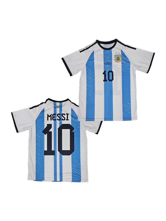 Football Jersey Messi Argentina National Team Mundial 2022 Qatar White Light Blue Balón De Oro White Light Blue Unisex Ab114