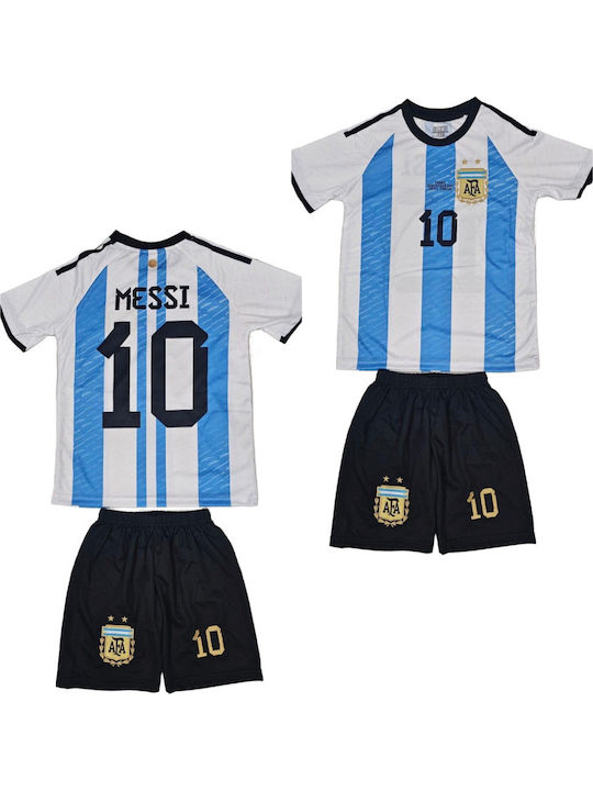 Kids Football Set Messi Argentina National Team Mundial Qatar 2022 Striped Balón De Oro Unisex White Light Blue Ab131
