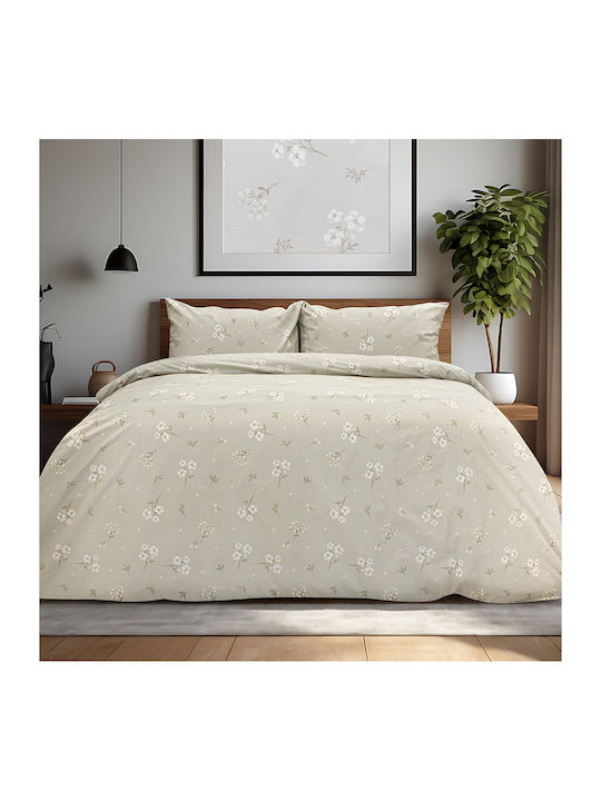 Lino Home Cotton Duvet Cover Set 165x245cm Single with Pillowcase Diminuto Beige