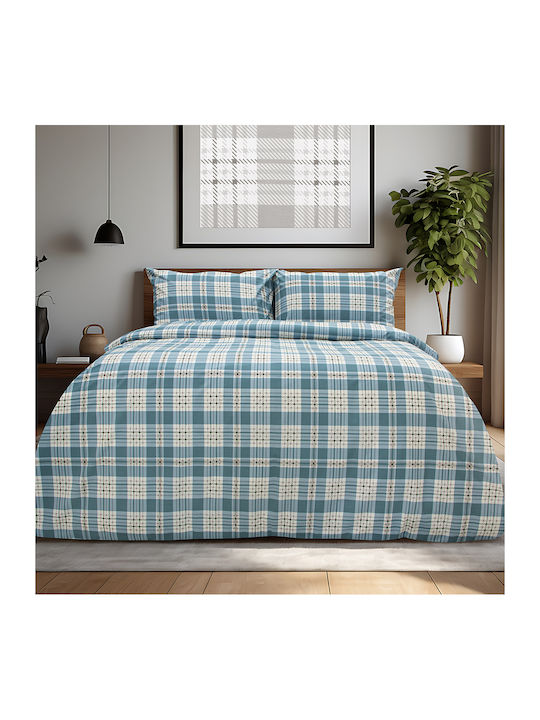 Lino Home Cotton Duvet Cover Set 165x245cm Single with Pillowcase Panier Blue