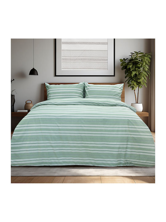 Lino Home Cotton Duvet Cover Set 165x245cm Single with Pillowcase Carril Olive