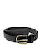 Wide Leather Women's Black Belt 3009-Black/Gold-115cm