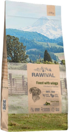 Rawival 2.5kg Trockenfutter für Erwachsene Hunde Mittlere & Große Rassen mit Huhn, Türkei, Geflügel, Fisch, Lachs, Brauner Reis und Leber
