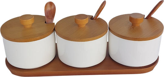 Set 3 Pieces General Use Vases with Lid and Stand Made of White Porcelain