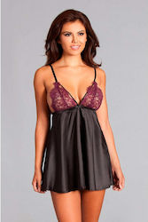 Be Wicked Arielle Satin Sexy Babydoll με Δαντέλα Μαύρο