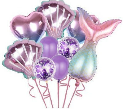 Set of 9 Birthday Mermaid Foil Purple Balloons