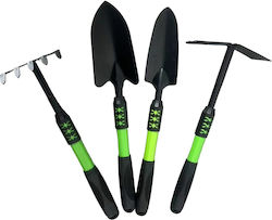 Set 4 Garden Tools Alista Home Planting Soil Cultivation Plant Care Carbon Pvc Material Rake Double-headed Hoe Small Shovel Wide Shovel 43 X 11 Cm Black Green