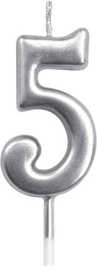 Cake Candle Alista Home Number 5 Model Party 4.5 X 2.5 Cm Paraffin Silver