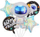 Set 5 Baloane Folie Jumbo Albastre Cu LED 78 cm