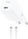 TTEC GaN Charger with USB-C Port and USB-C - USB-C Cable 30W Power Delivery White SmartCharger